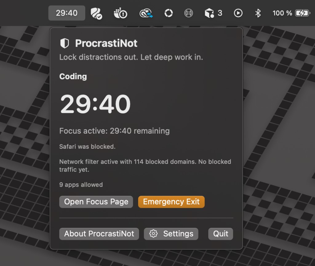 RubyMatilda active focus session with a blocked app
